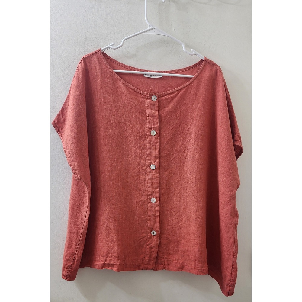 Bryn Walker Linen Button Front Top XL Terracotta Orange Short Sleeve Boxy Blouse